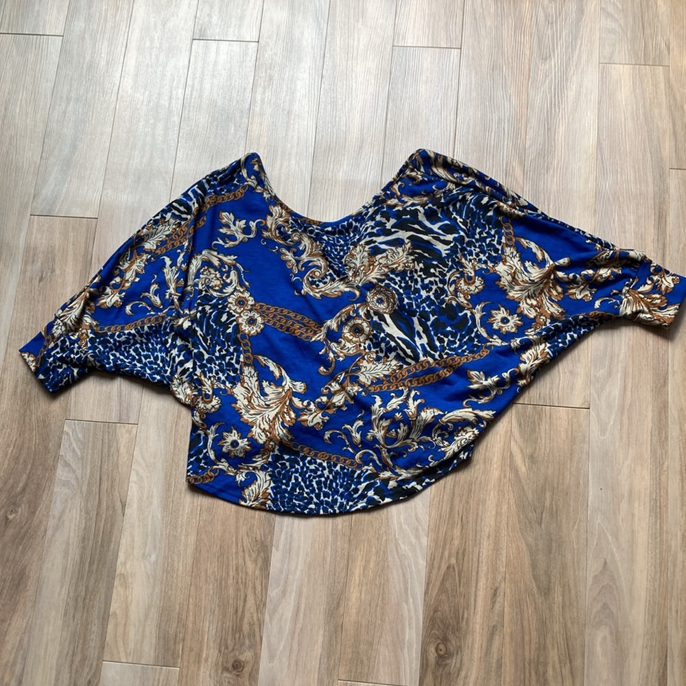 Floral print top boho w stretch adjustable length w/ cinch casual  M jrs - Picture 9 of 14